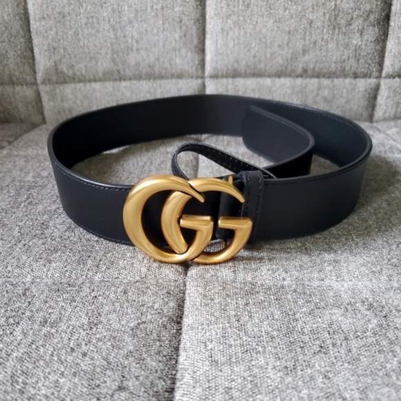 Gucci Black Grained Leather Interlocking GG Logo Marmont Belt Size 75/30 - Picture 2 of 3
